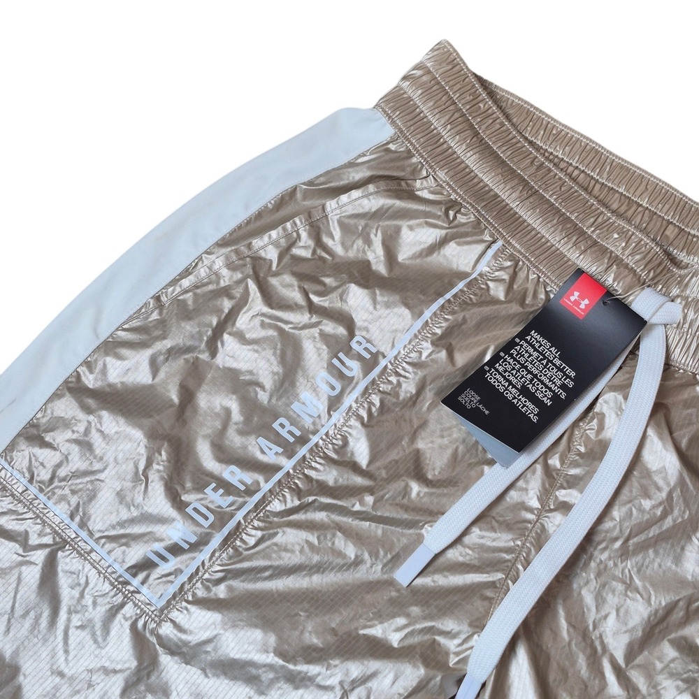 Under Armour Women's SM Nylon Windbreaker Jogger Metallic Gold NWT